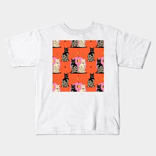 Carpe Noctem Black Cat Pattern in orange Kids T-Shirt